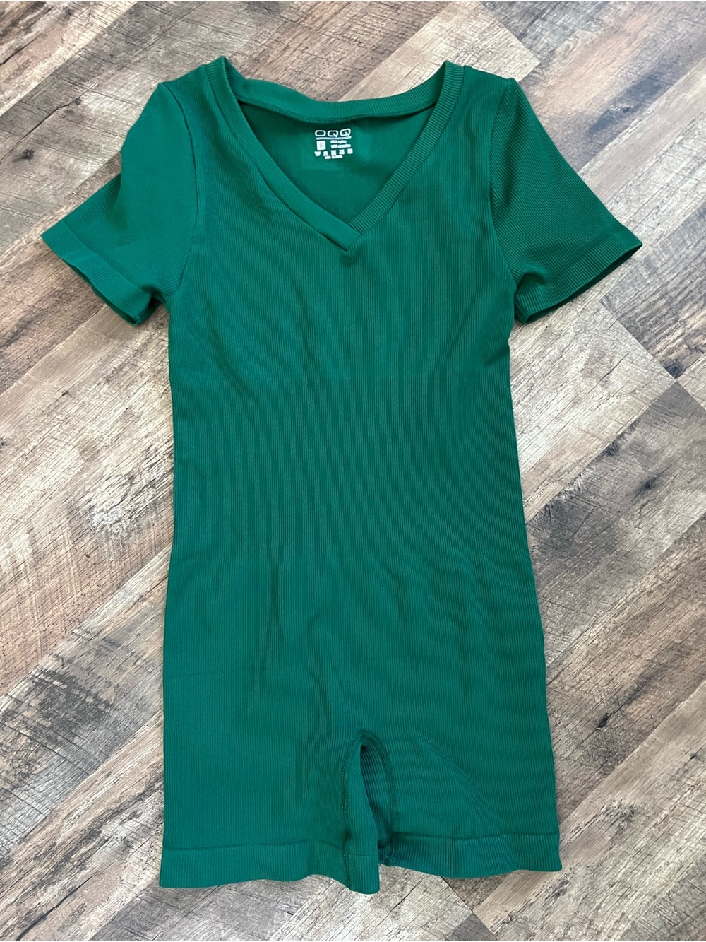 Ribbed Green V-Neck Womens Bodysuit
